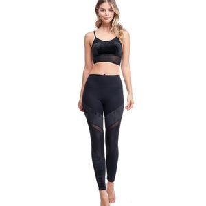 Black lux velour mesh cutout workout leggings